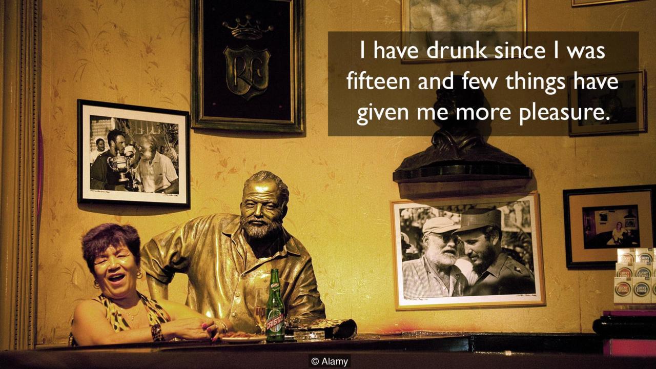 Floridita bar interior, with statue of Ernest Hemingway and a local patron, Havana, Cuba caribbean, Latin America